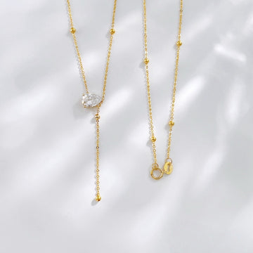 MaisieLin | Starry Galaxy Dazzling Premium Tassel Pear-Shaped 18K Yellow Gold Teardrop Lab-Grown Solitaire Diamond Necklace Set