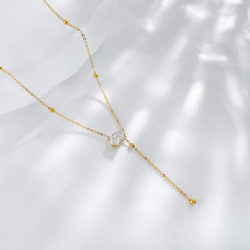 MaisieLin | Starry Galaxy Dazzling Premium Tassel Pear-Shaped 18K Yellow Gold Teardrop Lab-Grown Solitaire Diamond Necklace Set