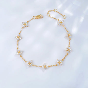 MaisieLin | Minimalist, Stylish & Classic Light Luxury Lucky Four-Leaf Clover 18K Yellow Gold Lab-Grown Diamond Bracelet