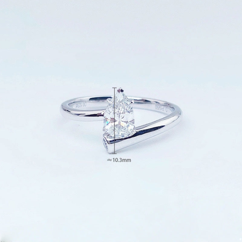 MaisieLin | Minimalist Artistic Shank Teardrop Five-Claw Pt950 Platinum Lab-Grown Diamond Ring for Women
