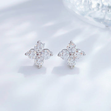 MaisieLin | Lucky Four-Leaf Clover Light Luxury Stylish Pt950 Platinum Lab-Grown Diamond Earrings (Stud Style)