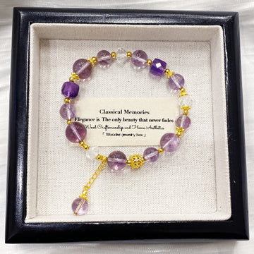 MaisieLin | S925 Sterling Silver Hollow Inlaid Cubic Zirconia White & Purple Crystal Elastic Bracelet