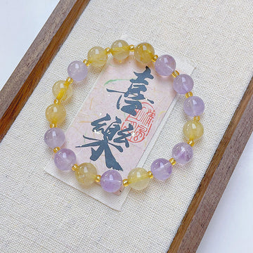 MaisieLin | Natural Amethyst & Citrine Beaded Elastic Bracelet (Beads: 8.3-8.7mm, Premium Gemstone)