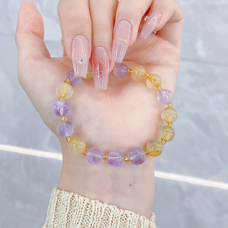 MaisieLin | Natural Amethyst & Citrine Beaded Elastic Bracelet (Beads: 8.3-8.7mm, Premium Gemstone)