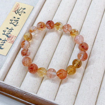 MaisieLin | Red Phantom Quartz and Citrine Round Bead Stretch Bracelet (Bead Size: approx. 9-9.4mm)