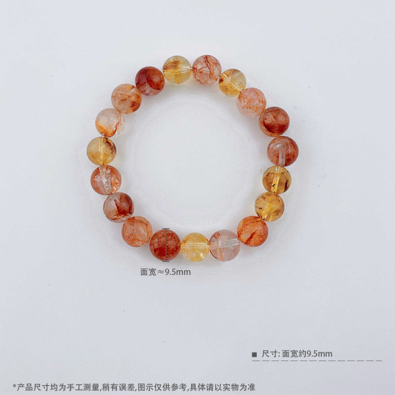 MaisieLin | Red Phantom Quartz and Citrine Round Bead Stretch Bracelet (Bead Size: approx. 9-9.4mm)