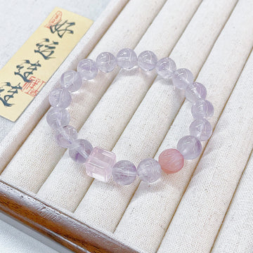 MaisieLin | Alternating Rose Quartz Cube and Amethyst Round Bead Stretch Cord Bracelet