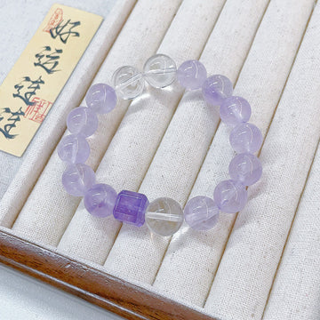 MaisieLin | Alternating Clear Quartz and Amethyst Round Bead Stretch Cord Bracelet (Bead Dia. 12.2-12.6mm)