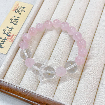 MaisieLin | Clear Quartz & Rose Quartz Round Bead Stretch Bracelet (Bead Size: Approx. 8.9-9.3mm)